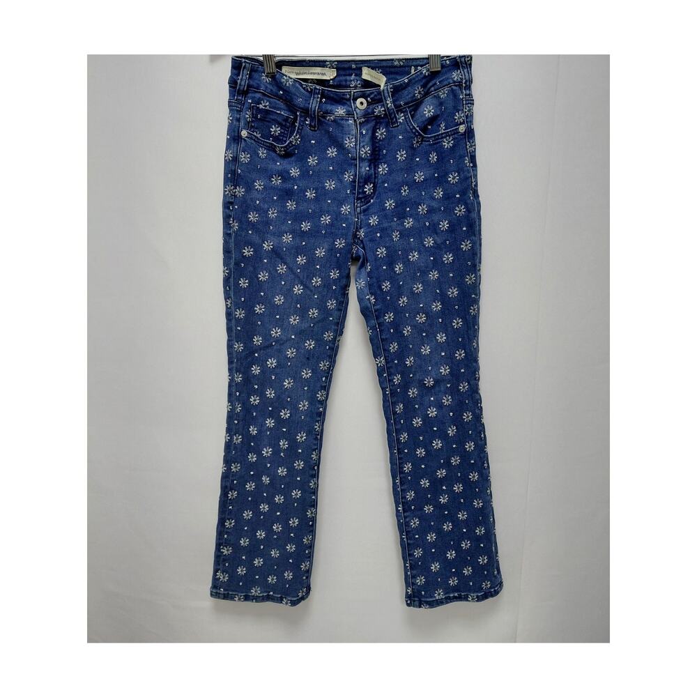 Pilcro High-Rise Bootcut Jeans Blue Patterned Denim Women Size 27